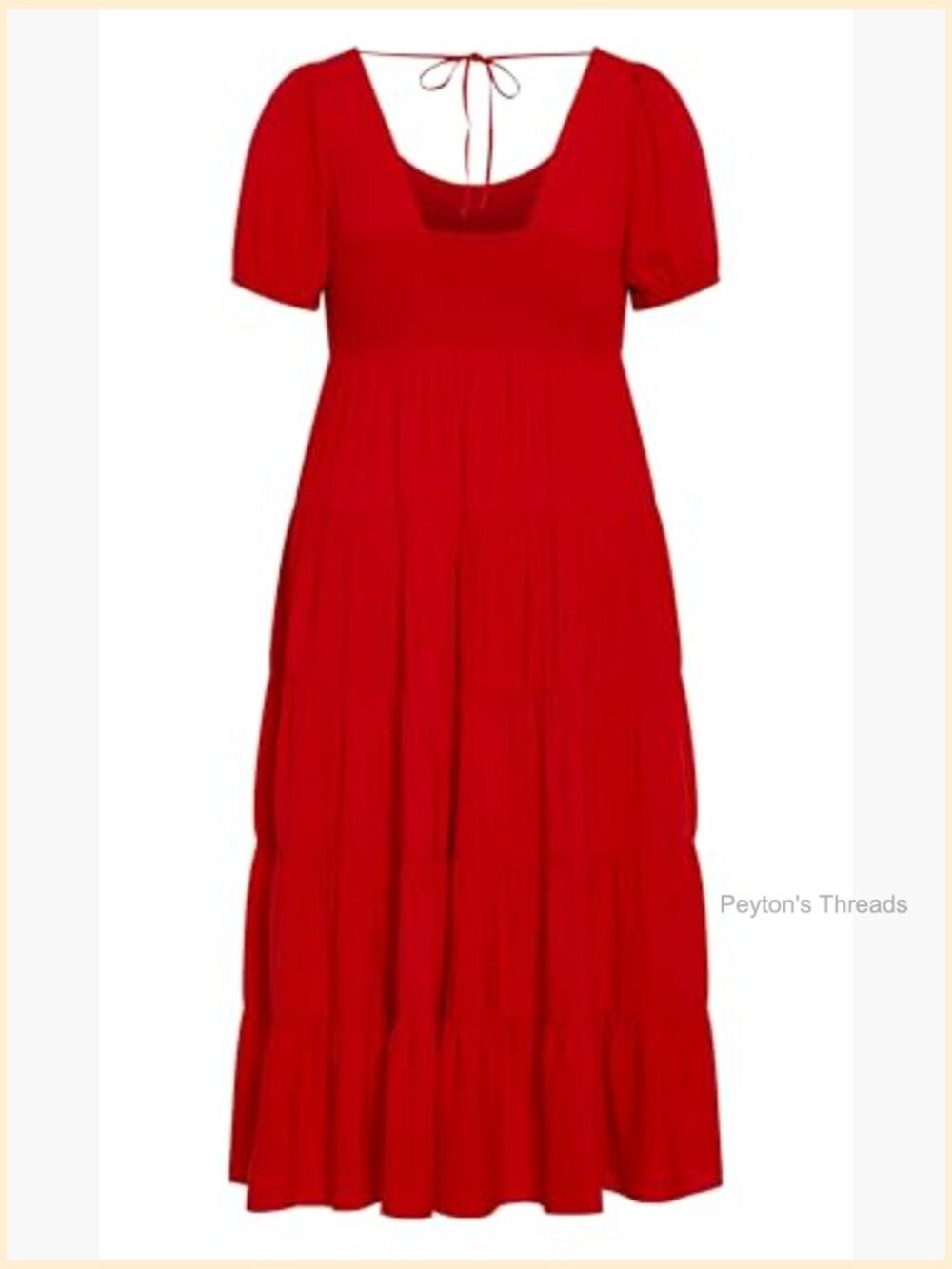 Plus Size Midi Dress, Tie-Back Detail, Elastic Cuffs - Picture 6 of 6